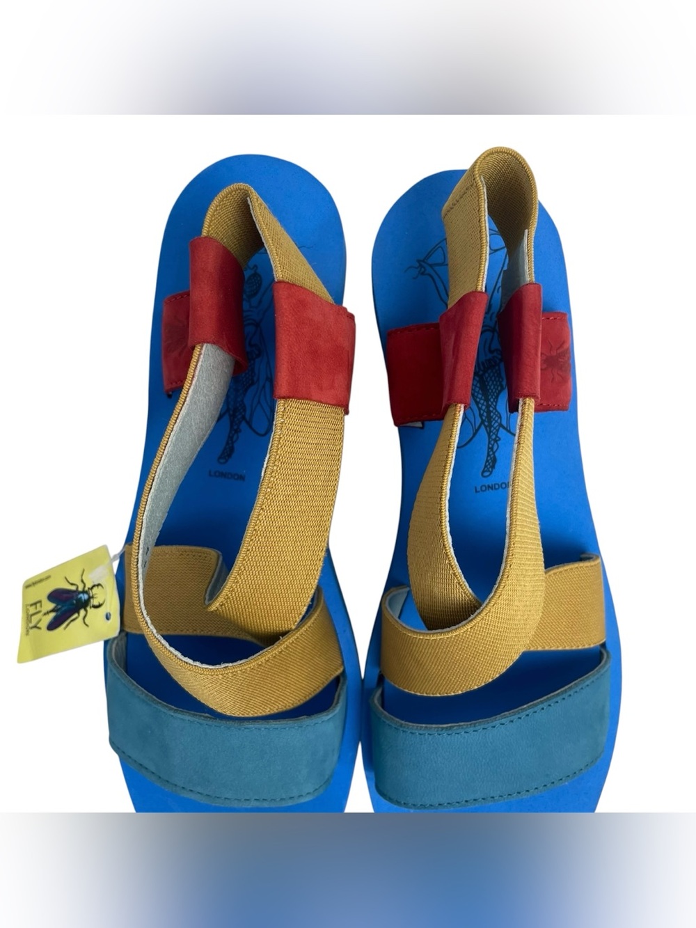 FLY London Sling-Back Sandals YABI922FLY LIPSTICK Red/Yellow/Blue 38 7.5-8 READ - Picture 4 of 15